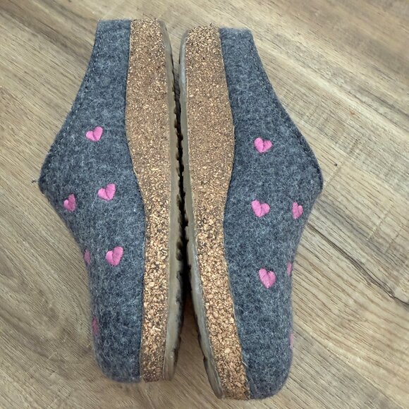 Haflinger Couricini Clogs Grey With Heart Embroidery Cozy Arch Support Wool 37 - Picture 6 of 9